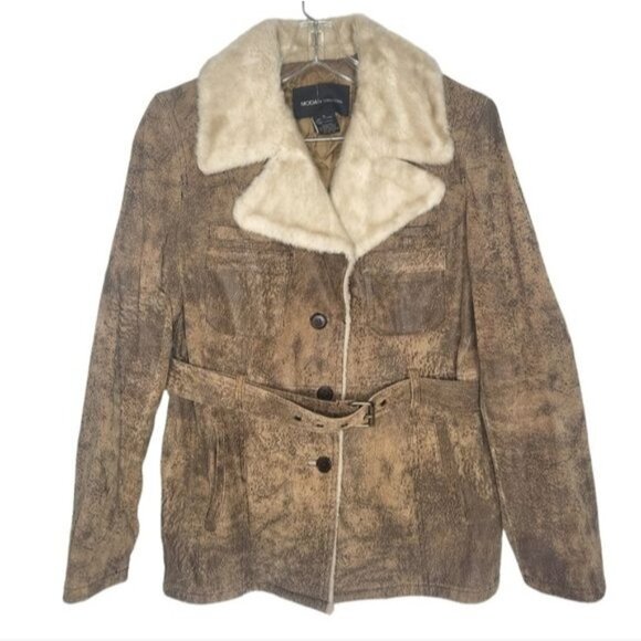 MODA INTERNATIONAL Distressed Genuine Leather Jacket Coat - Picture 1 of 9
